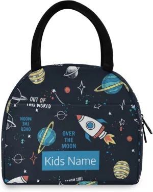 Naanle Custom Lunch Bag Lunch Box Insulated Lunch Bag for Kids Hot and Cold Personalized Name Galaxy Spacecraft Lunch Tote Bag Leakproof Thermal Cooler Handbag Lunch Bag for School Office Travel