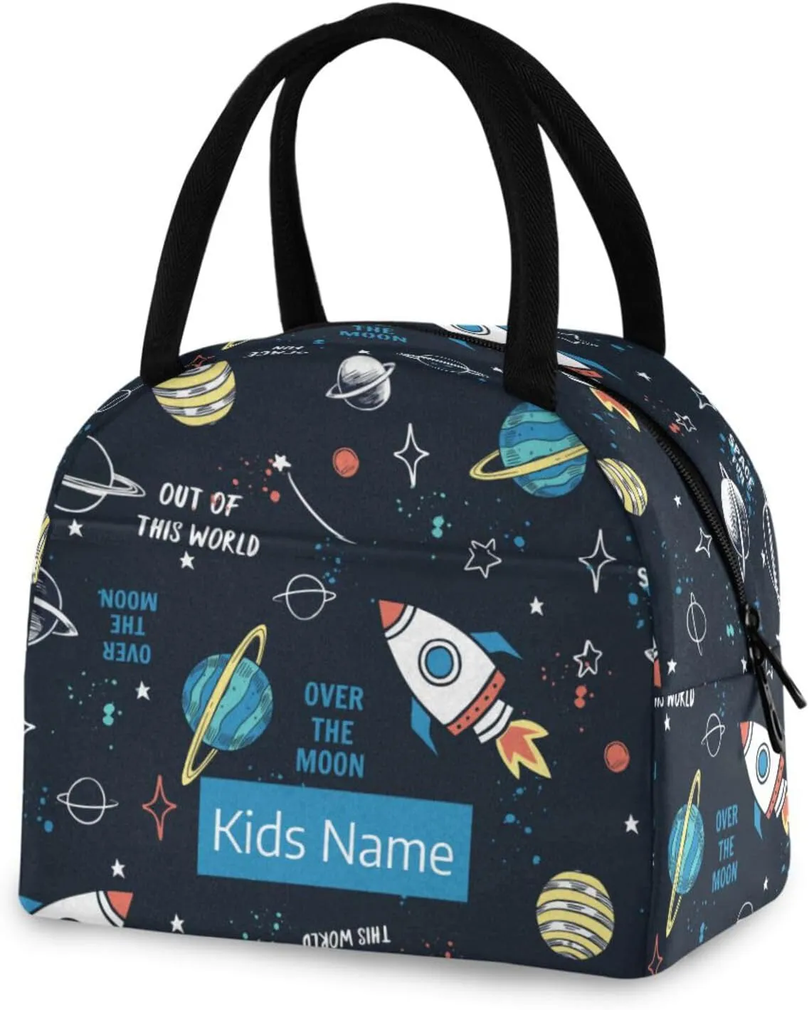 Naanle Custom Lunch Bag Lunch Box Insulated Lunch Bag for Kids Hot and Cold Personalized Name Galaxy Spacecraft Lunch Tote Bag Leakproof Thermal Cooler Handbag Lunch Bag for School Office Travel