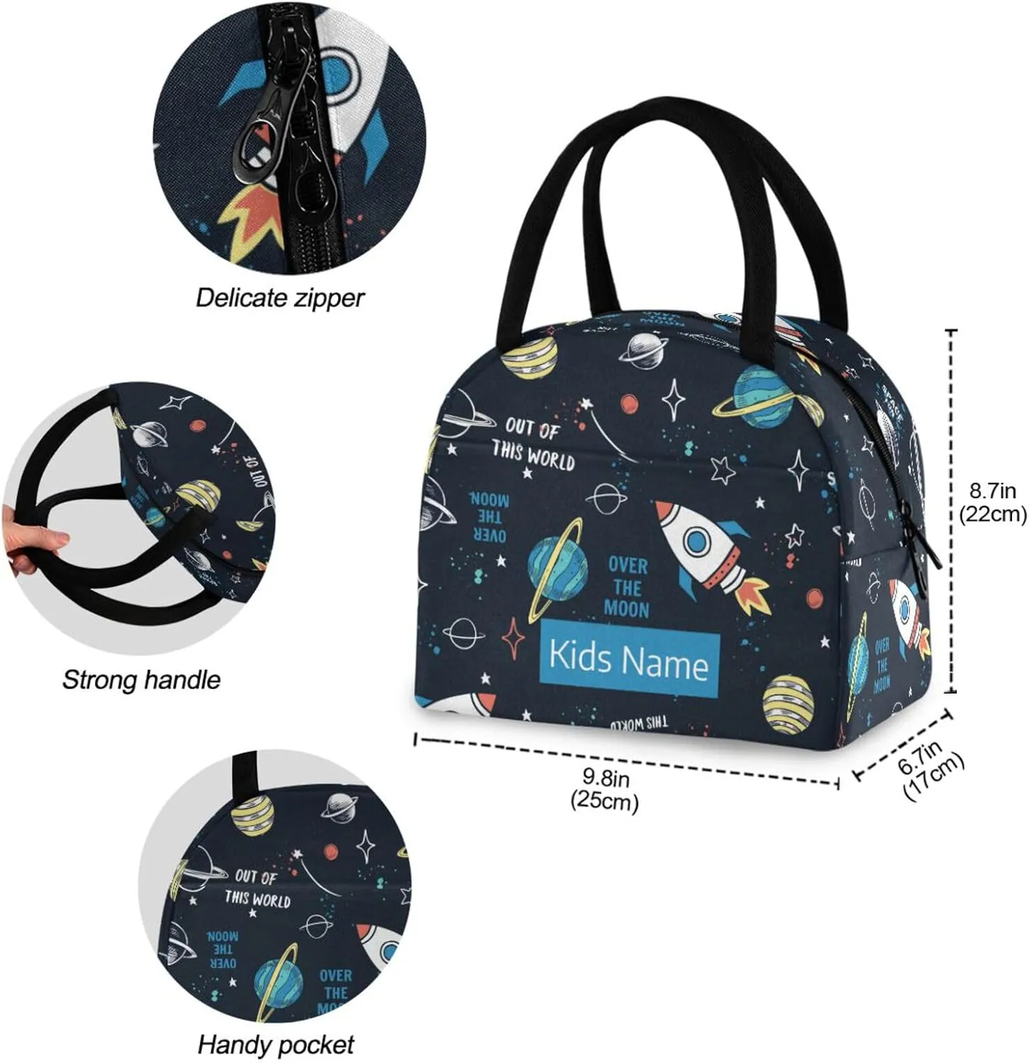 Naanle Custom Lunch Bag Lunch Box Insulated Lunch Bag for Kids Hot and Cold Personalized Name Galaxy Spacecraft Lunch Tote Bag Leakproof Thermal Cooler Handbag Lunch Bag for School Office Travel