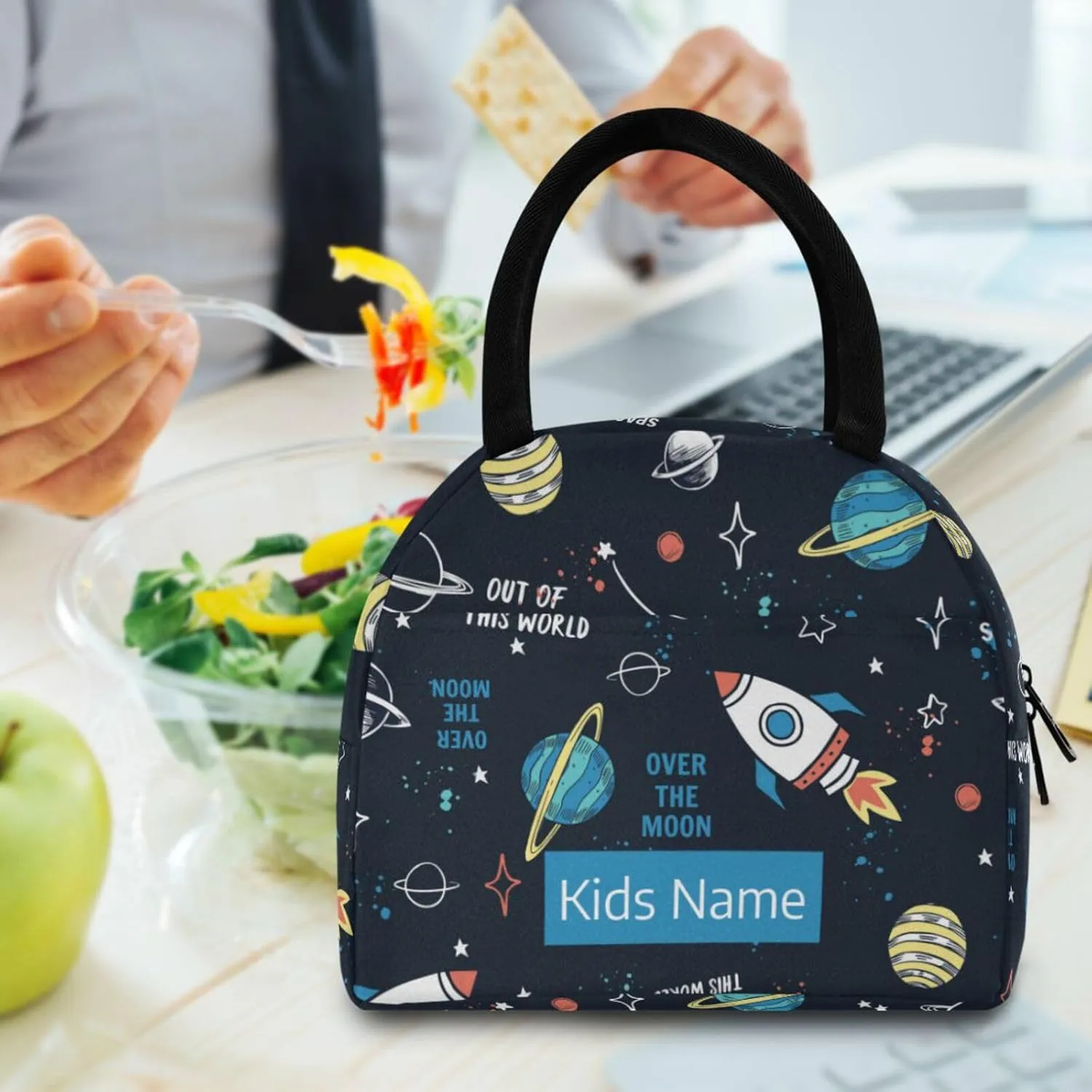 Naanle Custom Lunch Bag Lunch Box Insulated Lunch Bag for Kids Hot and Cold Personalized Name Galaxy Spacecraft Lunch Tote Bag Leakproof Thermal Cooler Handbag Lunch Bag for School Office Travel