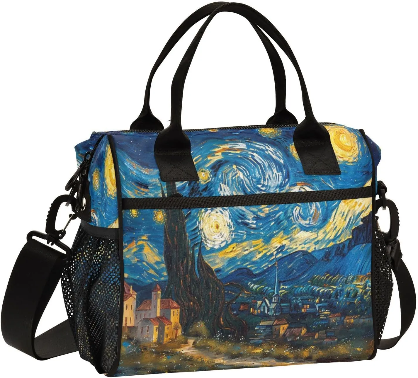 Nander Van Gogh Style Starry Sky Diagram Lunch Bag for Women,Insulated Lunch Box with Adjustable Shoulder Strap,Reusable Lunch Tote Bag for Work,Picnic,Camping-M