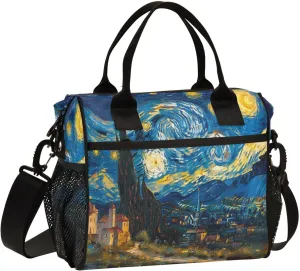 Nander Van Gogh Style Starry Sky Diagram Lunch Bag for Women,Insulated Lunch Box with Adjustable Shoulder Strap,Reusable Lunch Tote Bag for Work,Picnic,Camping-M