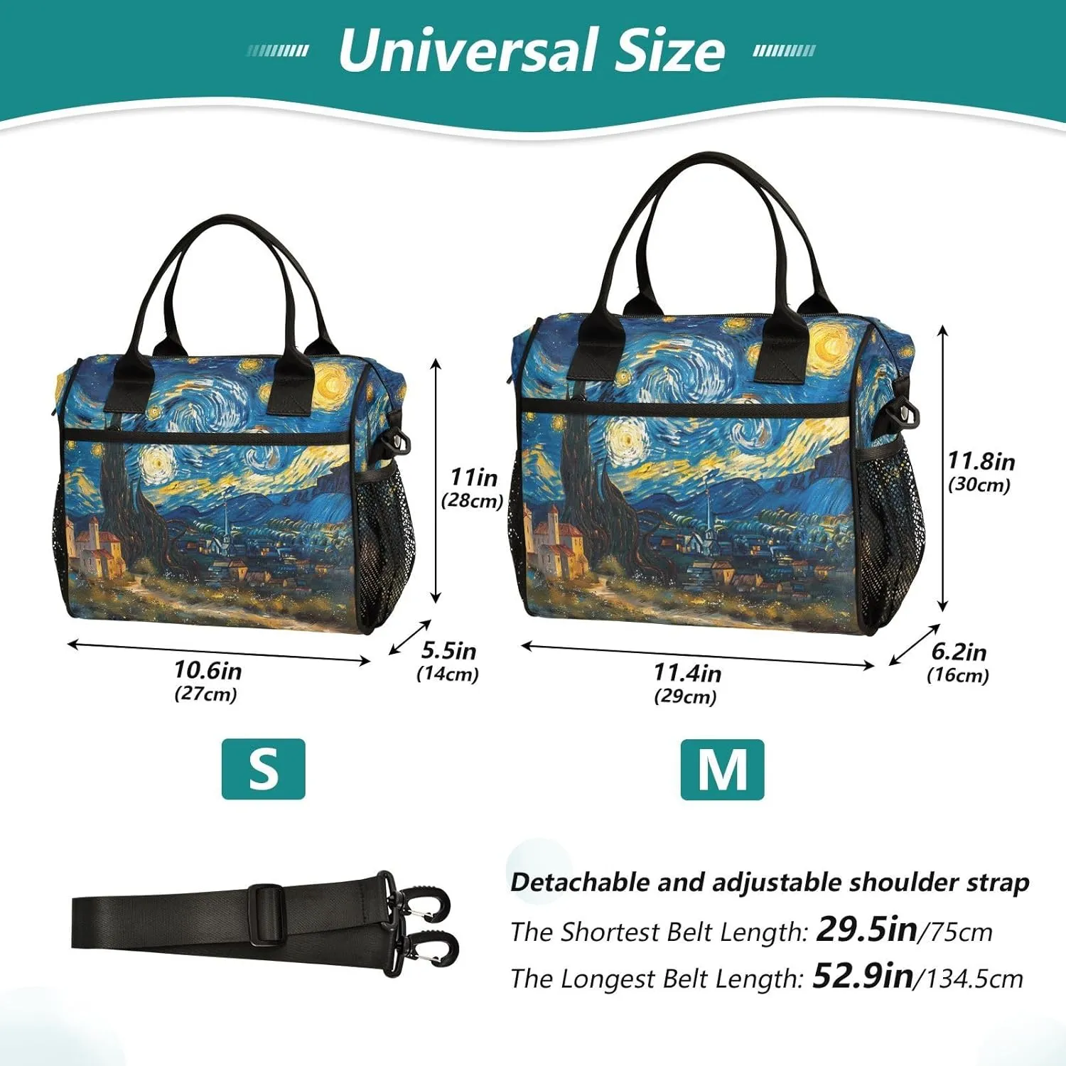 Nander Van Gogh Style Starry Sky Diagram Lunch Bag for Women,Insulated Lunch Box with Adjustable Shoulder Strap,Reusable Lunch Tote Bag for Work,Picnic,Camping-M