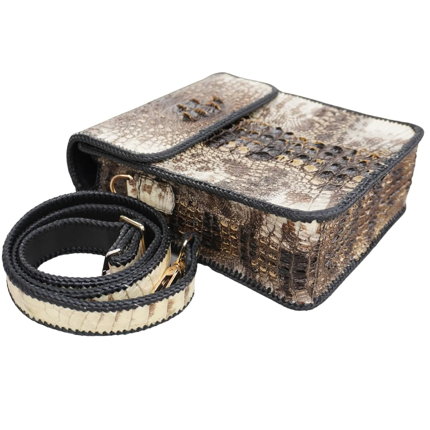 Natural Original Crocodile Genuine Vintage Leather Skin Men Alligator Cross Body Bag Men Shoulder Bag With Gold Hardware