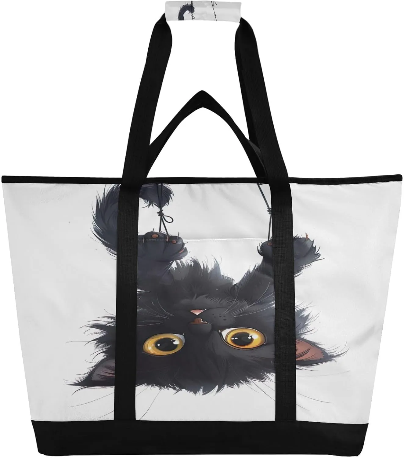 Naughty Black Cat Reusable Insulated Lunchbox Cooler Bag, Leakproof Kitchen Grocery Bag Collapsible Portable Cooler Tote Bag for Picnic, Camping, Office, Travel
