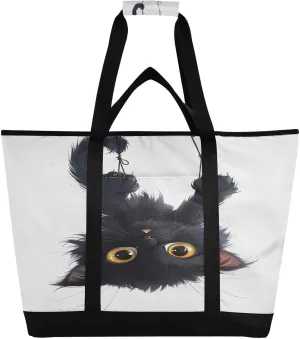 Naughty Black Cat Reusable Insulated Lunchbox Cooler Bag, Leakproof Kitchen Grocery Bag Collapsible Portable Cooler Tote Bag for Picnic, Camping, Office, Travel