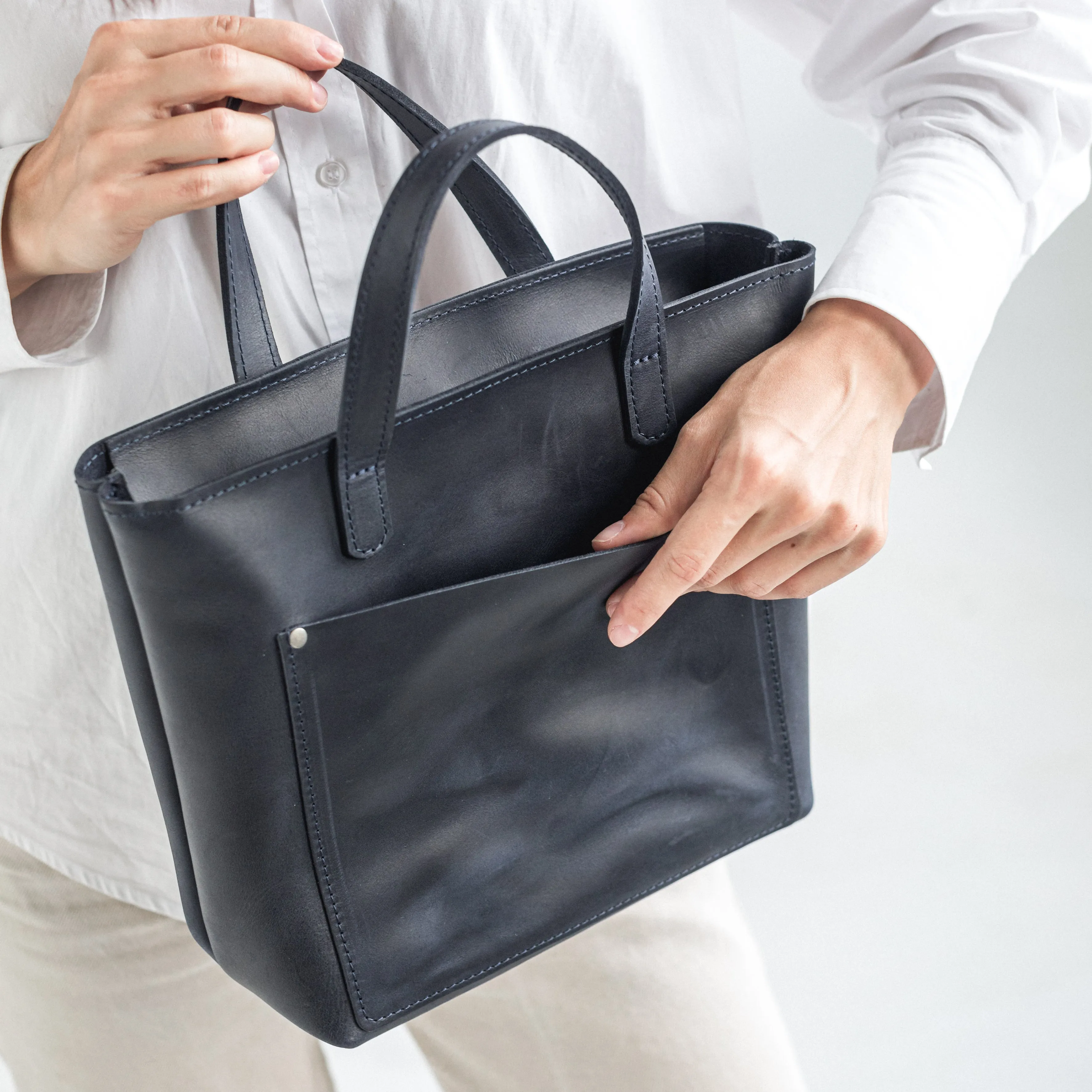 Navy Blue leather mini tote bag