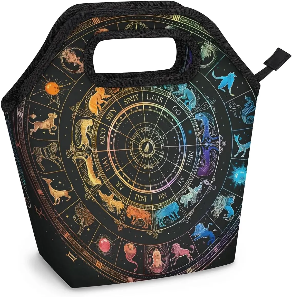 Neoprene Lunch Bags Color Constellation Compass Lunch Tote Bag with Zipper Insulated Lunchbox Handbag for Women Reusable Lunch Box Cooler Bag Waterproof Lunch Sack Bag for Work Picnic