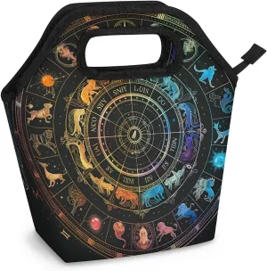 Neoprene Lunch Bags Color Constellation Compass Lunch Tote Bag with Zipper Insulated Lunchbox Handbag for Women Reusable Lunch Box Cooler Bag Waterproof Lunch Sack Bag for Work Picnic