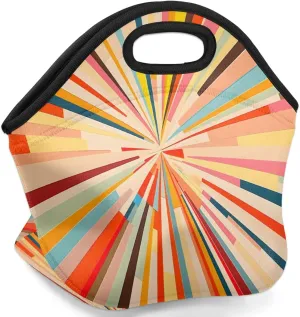 Neoprene Lunch Bags Color Line Segment Insulated Lunch Box Women Lunch Tote Bag Reusable Lunch Container Box Meal Prep Bags Washable Food Handbags for Work Picnic Travel