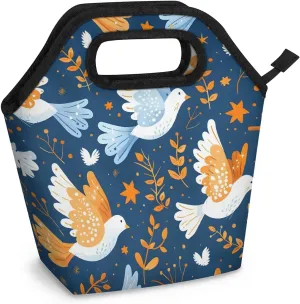 Neoprene Lunch Bags Pigeon Leaves Lunch Tote Bag with Zipper Insulated Lunchbox Handbag for Women Reusable Lunch Box Cooler Bag Waterproof Lunch Sack Bag for Work Picnic
