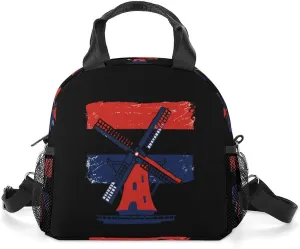 Netherlands Windmill Lunch Bag Insulated Lunch Box Lunch Tote Bag Lunch Organizer Lunch Holder Handbag for Women Men