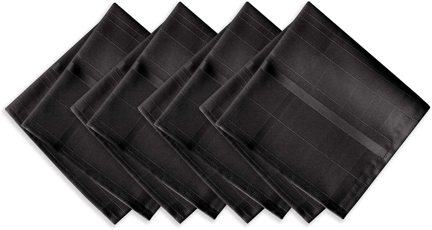Newbridge 52 x 52 Inch Square Fabric Tablecloth, Elegance Plaid, 100% Polyester, No Iron Soil Resistant Dining Room, Party and Banquet Table Cover, Solid Textured, Black