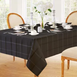 Newbridge 52 x 52 Inch Square Fabric Tablecloth, Elegance Plaid, 100% Polyester, No Iron Soil Resistant Dining Room, Party and Banquet Table Cover, Solid Textured, Black