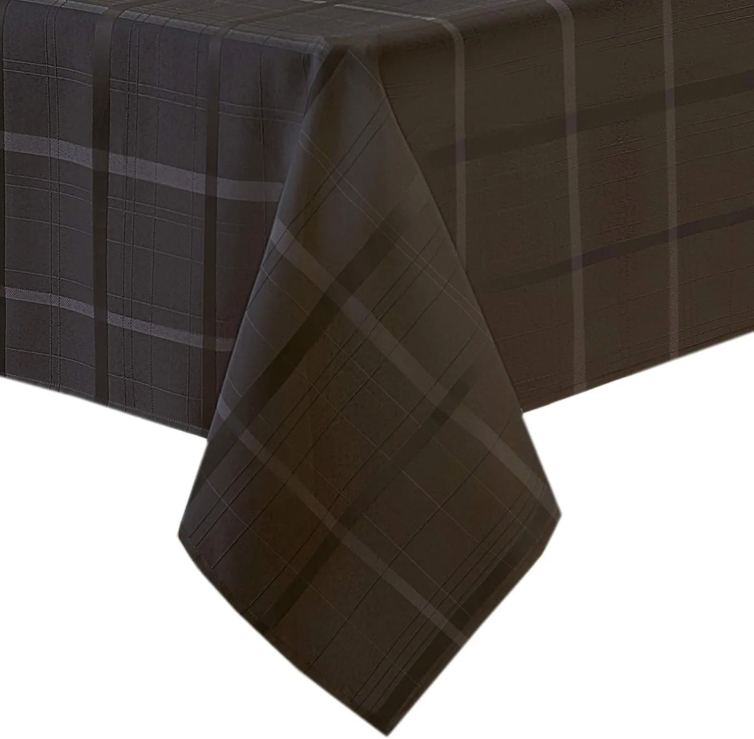 Newbridge 52 x 52 Inch Square Fabric Tablecloth, Elegance Plaid, 100% Polyester, No Iron Soil Resistant Dining Room, Party and Banquet Table Cover, Solid Textured, Black