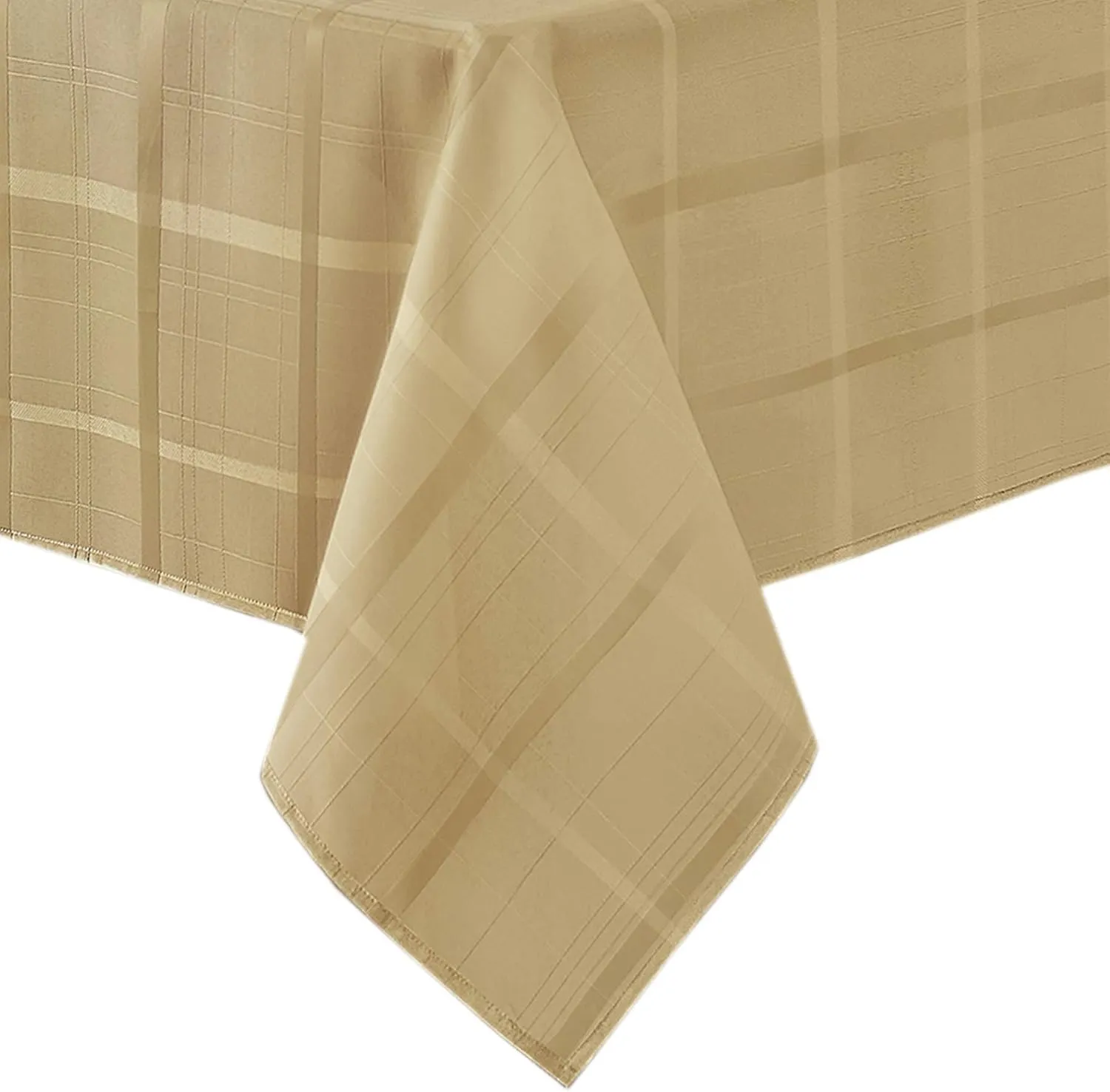 Newbridge 52 x 52 Inch Square Fabric Tablecloth, Elegance Plaid, 100% Polyester, No Iron Soil Resistant Dining Room, Party and Banquet Table Cover, Solid Textured, Ribbon Gold