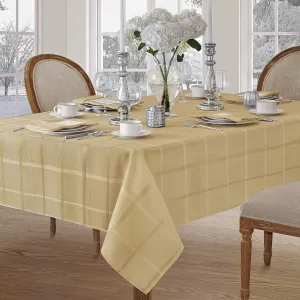 Newbridge 52 x 52 Inch Square Fabric Tablecloth, Elegance Plaid, 100% Polyester, No Iron Soil Resistant Dining Room, Party and Banquet Table Cover, Solid Textured, Ribbon Gold