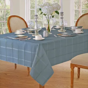 Newbridge 52 x 52 Inch Square Fabric Tablecloth, Elegance Plaid, 100% Polyester, No Iron Soil Resistant Dining Room, Party and Banquet Table Cover, Solid Textured, Shadow Blue