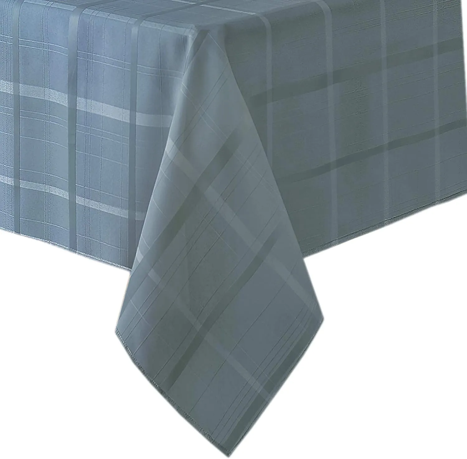 Newbridge 52 x 52 Inch Square Fabric Tablecloth, Elegance Plaid, 100% Polyester, No Iron Soil Resistant Dining Room, Party and Banquet Table Cover, Solid Textured, Shadow Blue