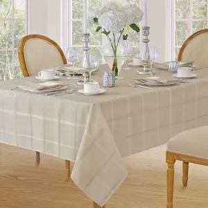 Newbridge 60 x 120 Inch Rectangle Fabric Tablecloth, Elegance Plaid, 100% Polyester, No Iron Soil Resistant Dining Room, Party and Banquet Table Cover, Solid Textured, Beige