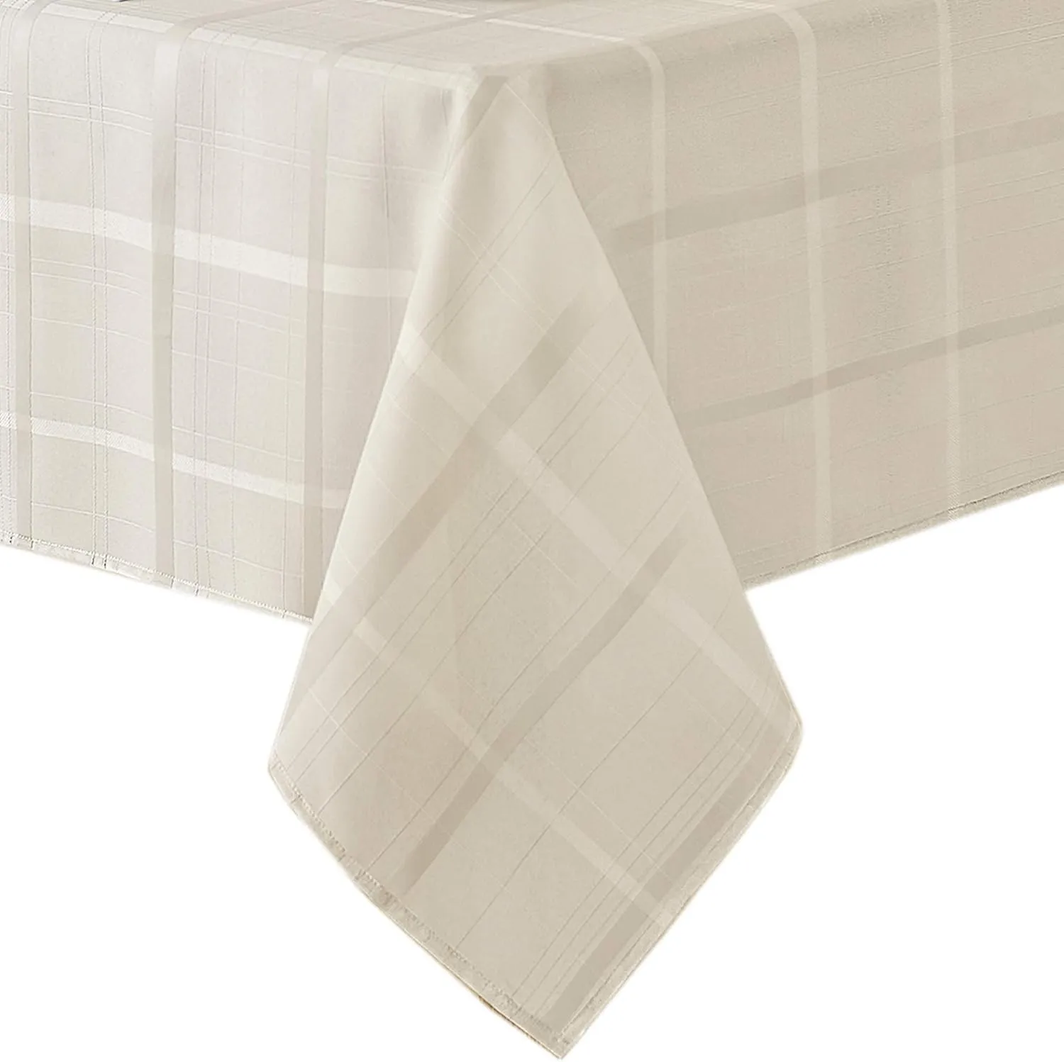 Newbridge 60 x 120 Inch Rectangle Fabric Tablecloth, Elegance Plaid, 100% Polyester, No Iron Soil Resistant Dining Room, Party and Banquet Table Cover, Solid Textured, Beige