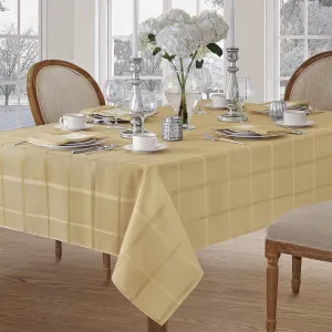 Newbridge 60 x 120 Inch Rectangle Fabric Tablecloth, Elegance Plaid, 100% Polyester, No Iron Soil Resistant Dining Room, Party and Banquet Table Cover, Solid Textured, Ribbon Gold