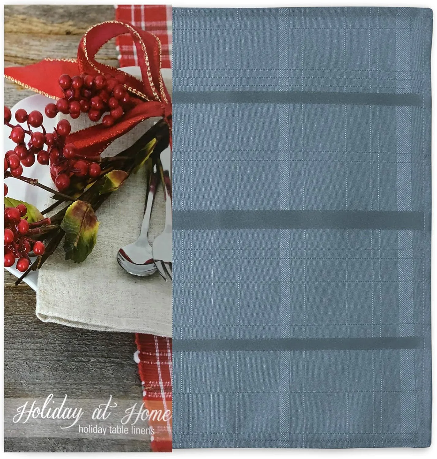 Newbridge 60 x 120 Inch Rectangle Fabric Tablecloth, Elegance Plaid, 100% Polyester, No Iron Soil Resistant Dining Room, Party and Banquet Table Cover, Solid Textured, Shadow Blue
