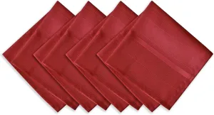 Newbridge Set of 4 Square Fabric Napkins, Elegance Plaid, 100% Polyester, No Iron Soil Resistant Dining Room, Party and Banquet Napkins, Solid Textured, Scarlet Red