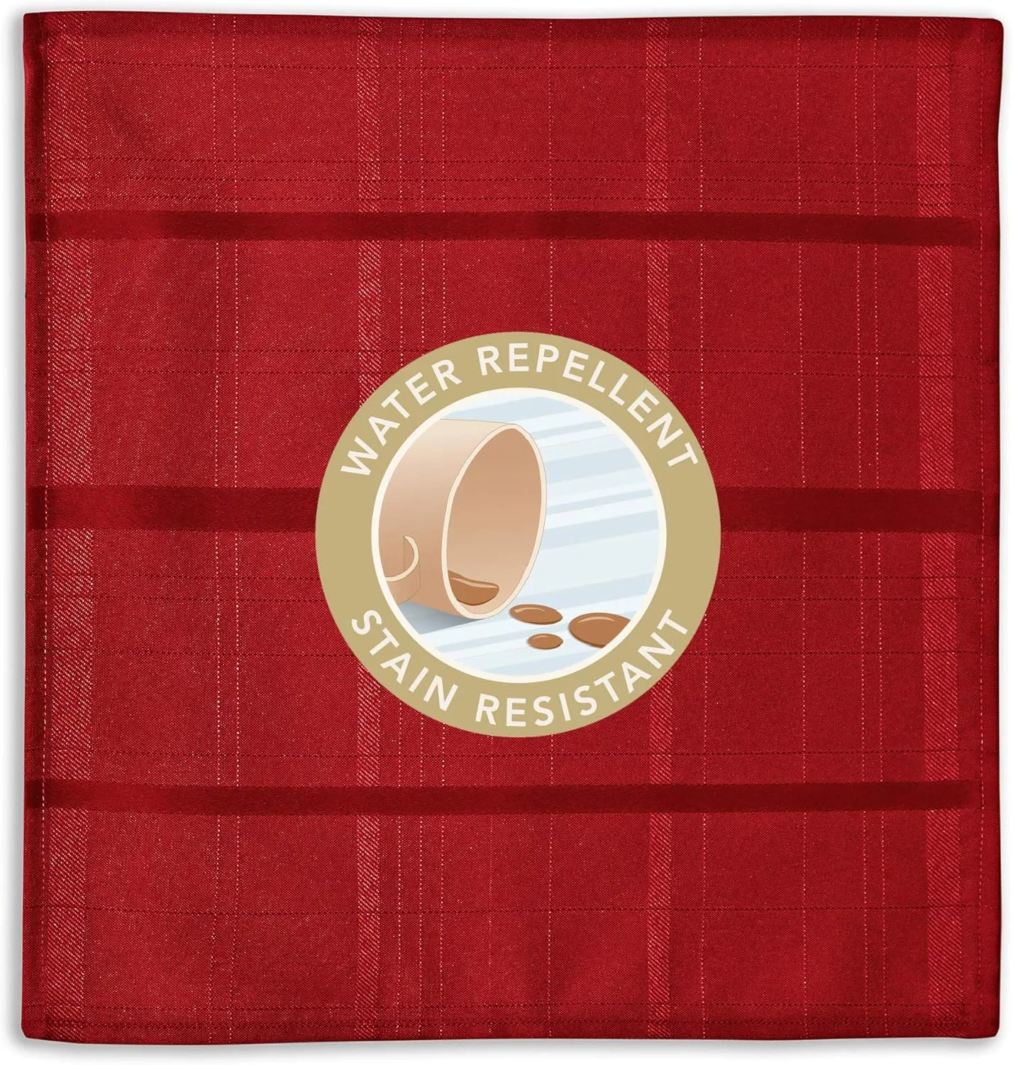 Newbridge Set of 4 Square Fabric Napkins, Elegance Plaid, 100% Polyester, No Iron Soil Resistant Dining Room, Party and Banquet Napkins, Solid Textured, Scarlet Red