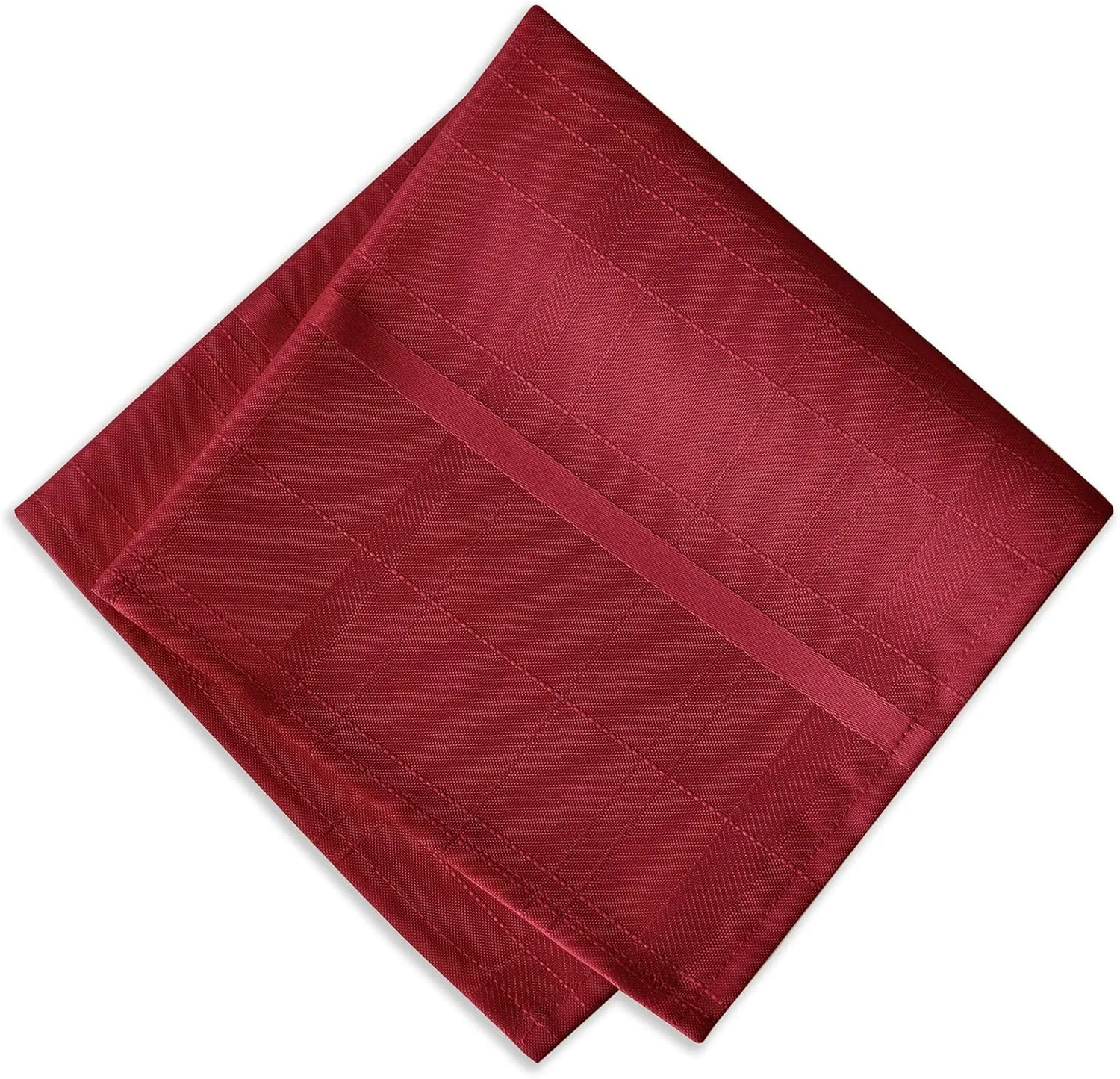 Newbridge Set of 4 Square Fabric Napkins, Elegance Plaid, 100% Polyester, No Iron Soil Resistant Dining Room, Party and Banquet Napkins, Solid Textured, Scarlet Red