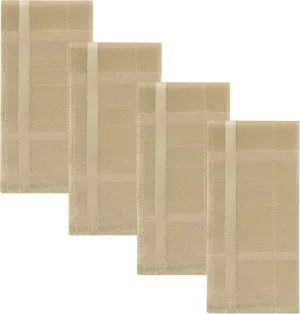 Newbridge Set of 4 Square Fabric Napkins, Elegance Plaid, 100% Polyester, No Iron Soil Resistant Dining Room, Party and Banquet Napkins, Solid Textured, Taupe