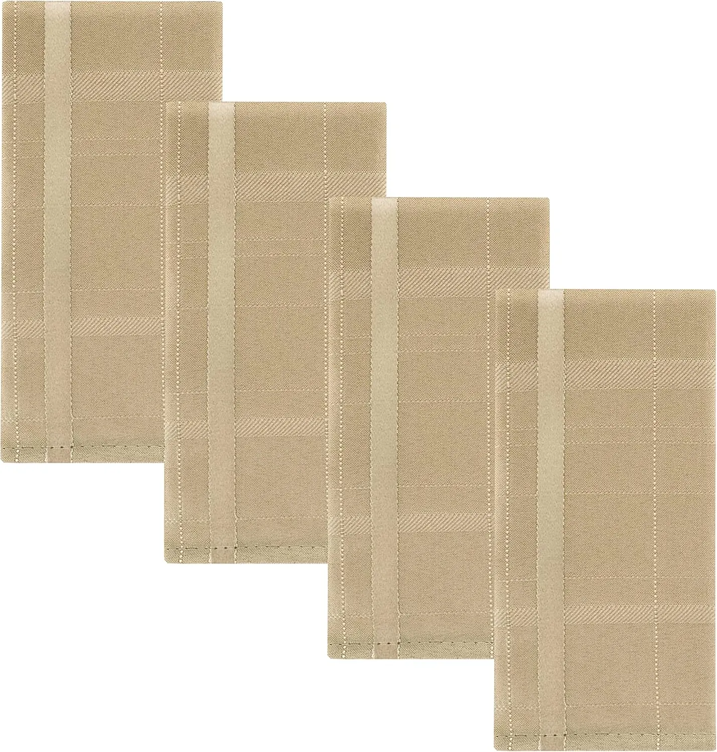 Newbridge Set of 4 Square Fabric Napkins, Elegance Plaid, 100% Polyester, No Iron Soil Resistant Dining Room, Party and Banquet Napkins, Solid Textured, Taupe