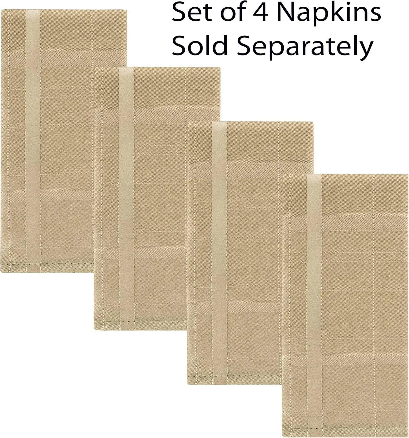 Newbridge Set of 4 Square Fabric Napkins, Elegance Plaid, 100% Polyester, No Iron Soil Resistant Dining Room, Party and Banquet Napkins, Solid Textured, Taupe