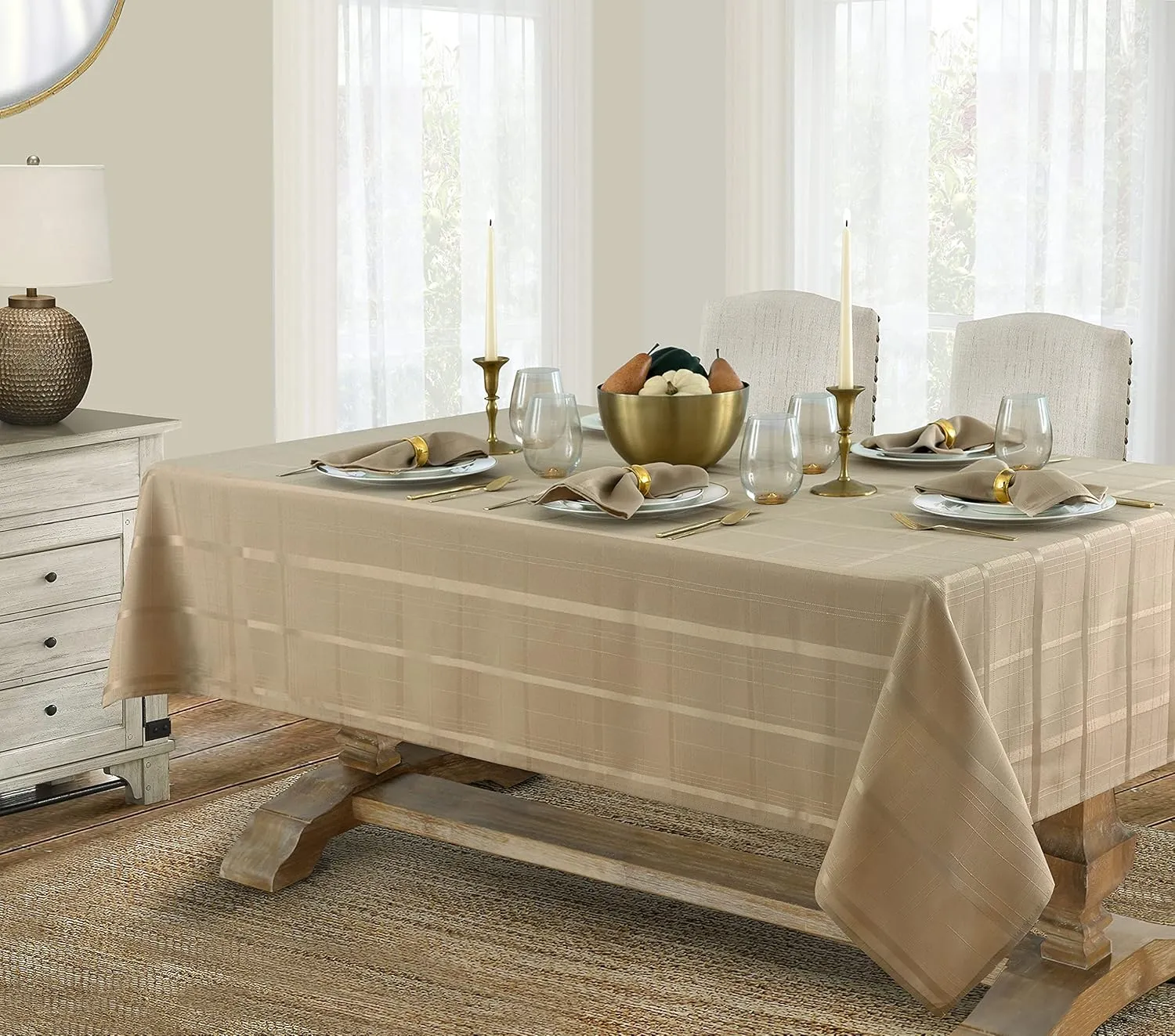Newbridge Set of 4 Square Fabric Napkins, Elegance Plaid, 100% Polyester, No Iron Soil Resistant Dining Room, Party and Banquet Napkins, Solid Textured, Taupe