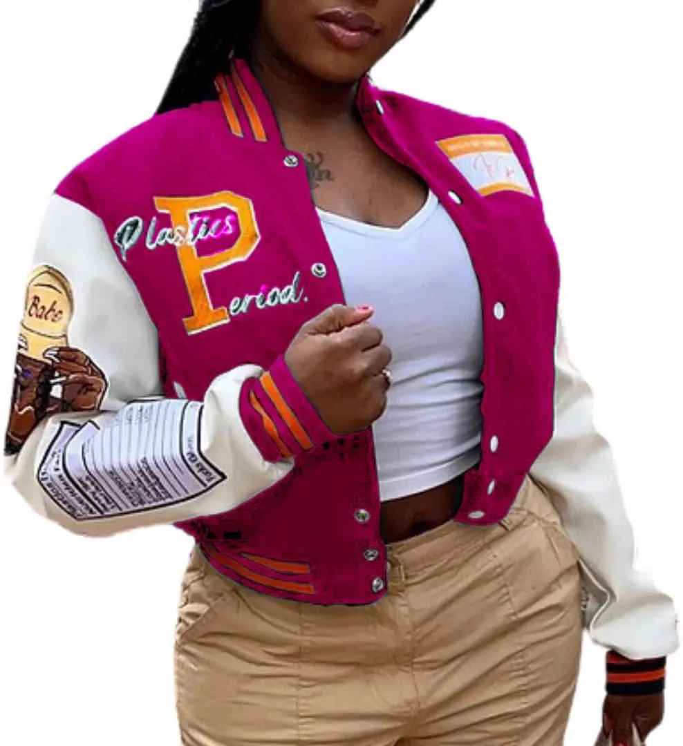 NIFTRIRY Varsity Jacket Women Patch Casual Jacket Cropped Jacket Leather Jacket Women Festival Outfits for Women