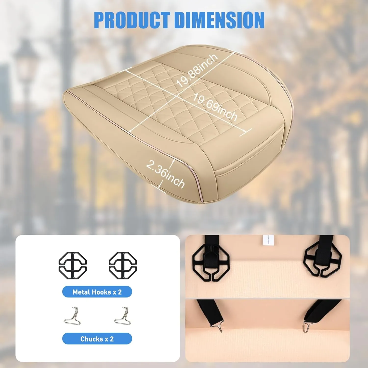 Nilight Car Seat Cushion Cover Beige Leather Front Seats Waterproof Anti-Slip with Storage Bag Wraps Bottom Fits Cars Sedan Van SUV Truck