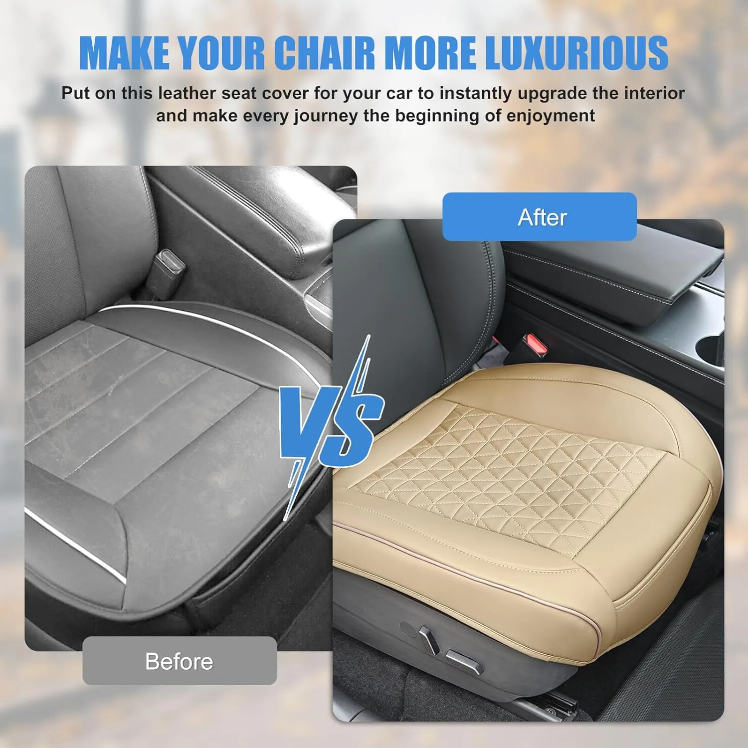 Nilight Car Seat Cushion Cover Beige Leather Front Seats Waterproof Anti-Slip with Storage Bag Wraps Bottom Fits Cars Sedan Van SUV Truck