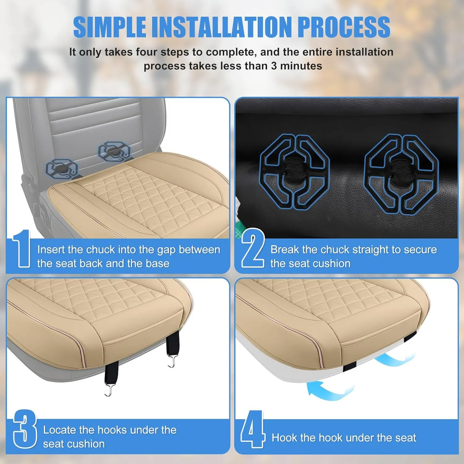 Nilight Car Seat Cushion Cover Beige Leather Front Seats Waterproof Anti-Slip with Storage Bag Wraps Bottom Fits Cars Sedan Van SUV Truck