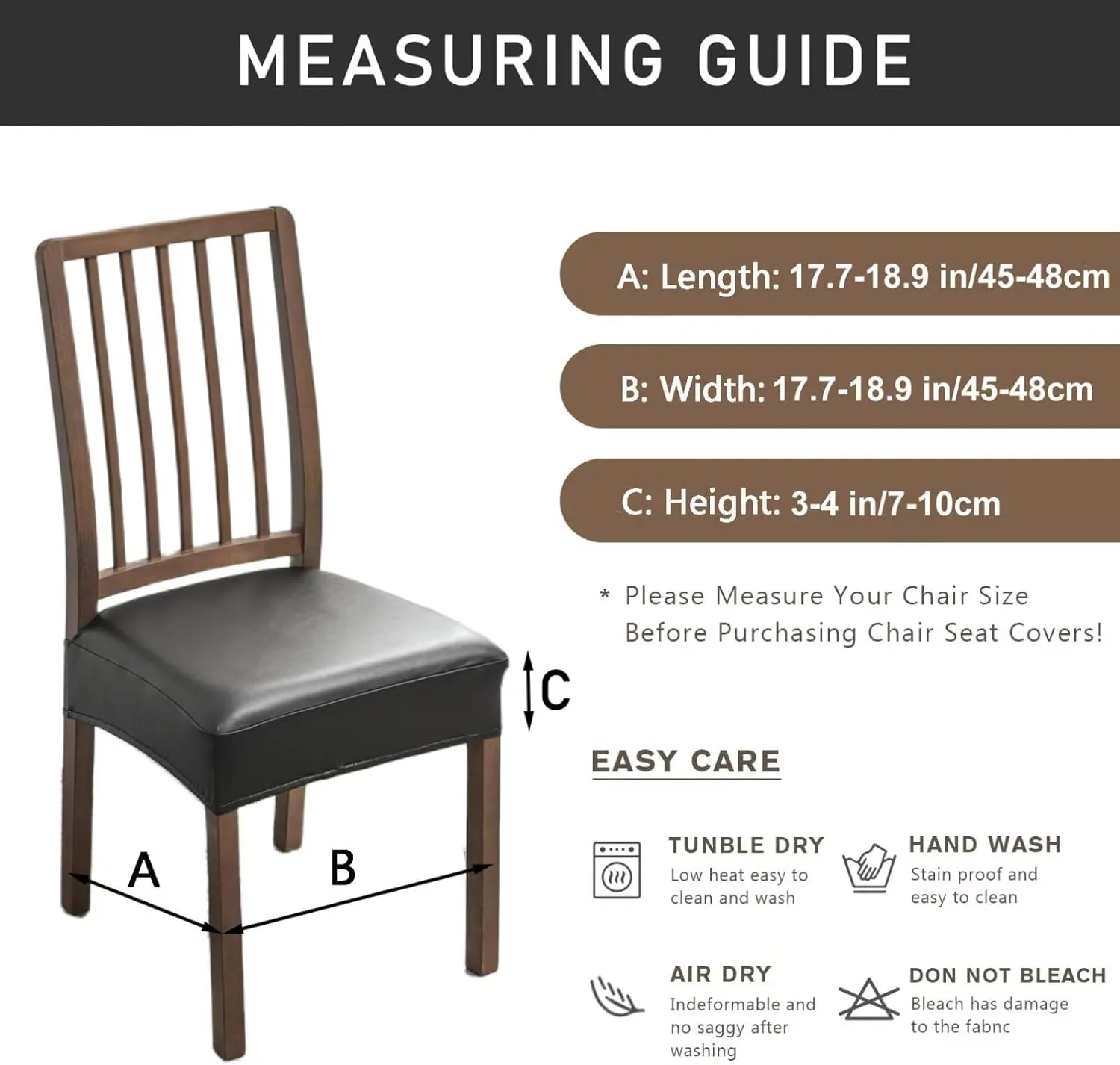 NILUOH Waterproof Seat Covers for Dining Room Chairs Set of 4, Pu Leather Chair Seat Slipcovers Dining Chair Cover Removable Washable Chair Protctor Cover, Rear Covers (PU-Coffee)