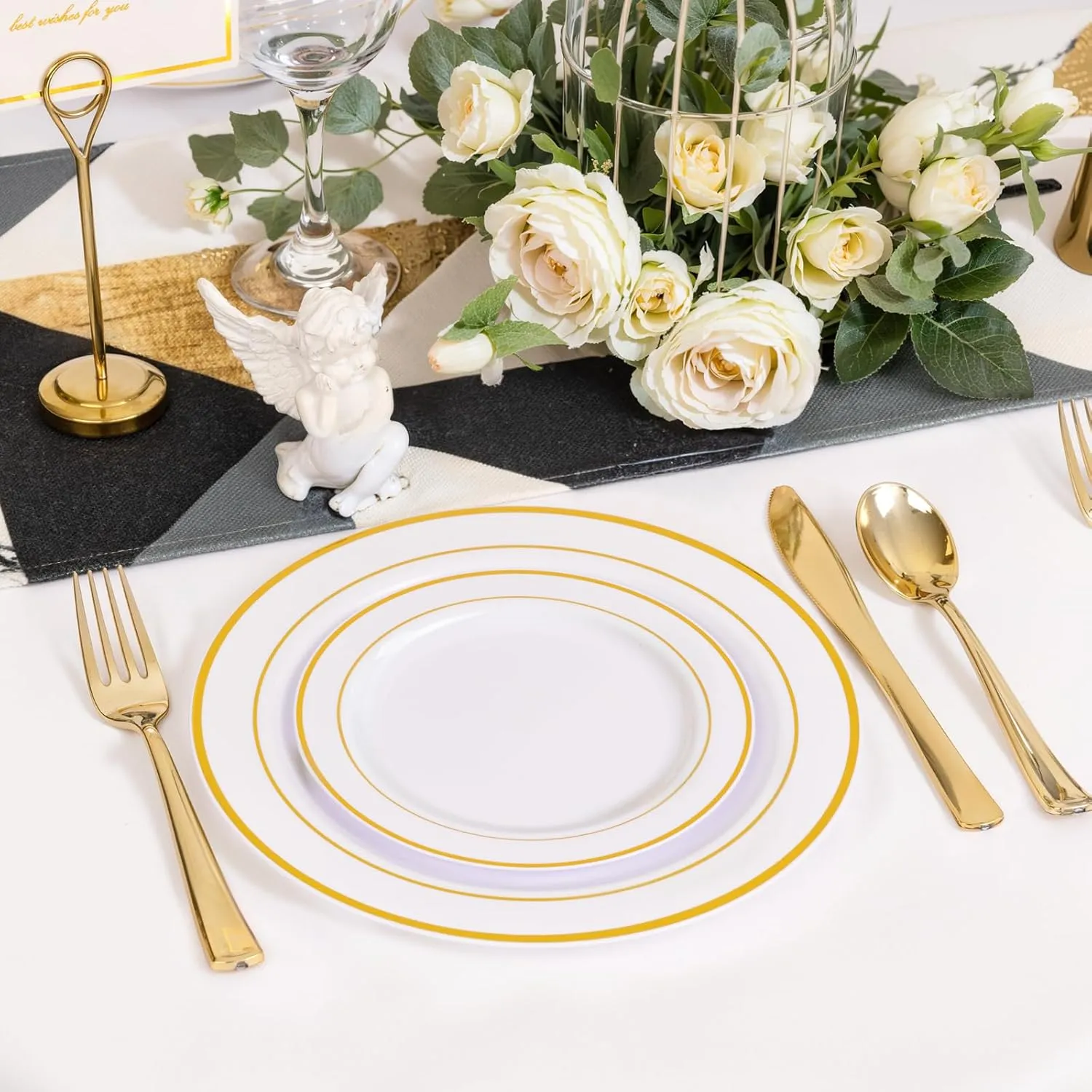 NOCCUR 200PCS Gold Plastic Plates Disposable - 100 Dinner / 100 Dessert Plates Heavy Duty - Ideal for Wedding&Party