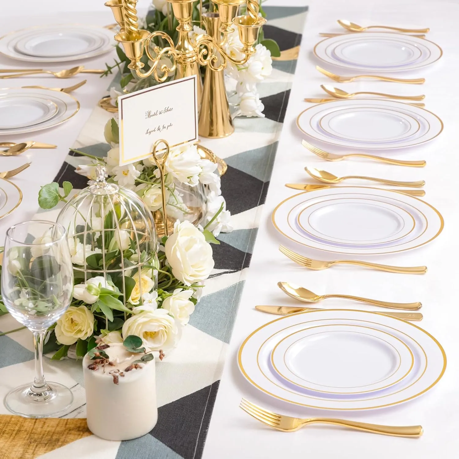 NOCCUR 200PCS Gold Plastic Plates Disposable - 100 Dinner / 100 Dessert Plates Heavy Duty - Ideal for Wedding&Party