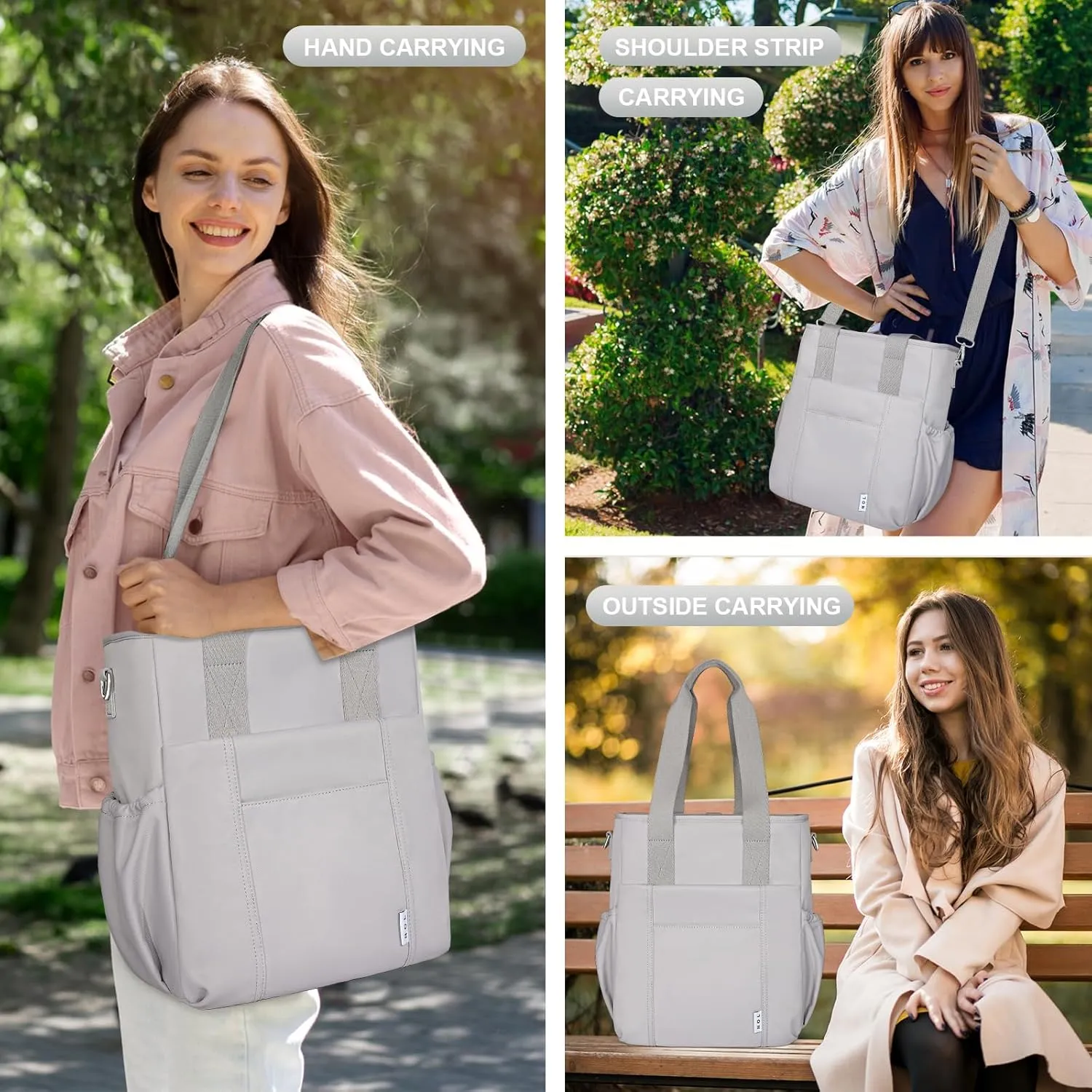 NOL Insulated Lunch Bag for Women, Large Spacious Lunch Tote Bag With Removable Adjustable Shoulder Strap with Multi Pockets, Leakproof Cooler Bag,Lightweight Nylon Waterproof Lunch Box For Work,Gray