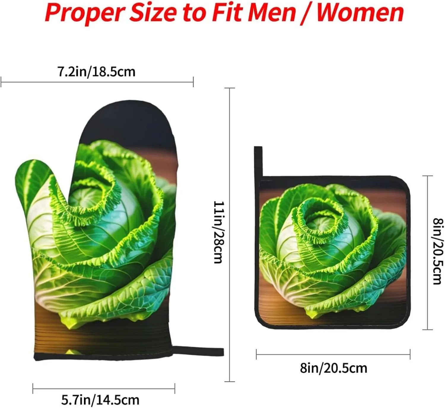 Non-Slip Mitts and Barbecue Gloves - Insulated Oven Mitts and Fabric Holders Set for Baking, BBQ and Cooking. Bright Cabbage