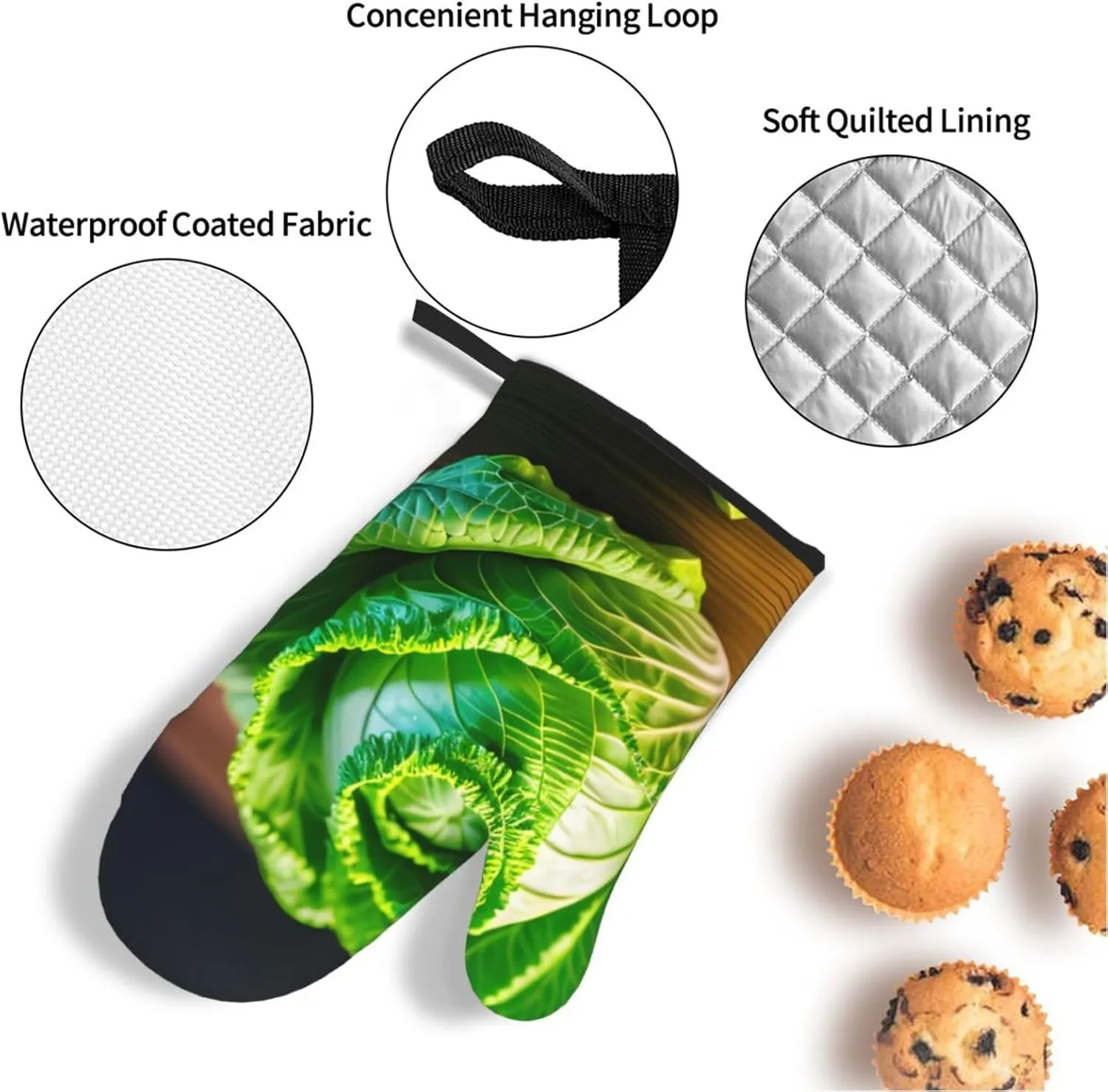 Non-Slip Mitts and Barbecue Gloves - Insulated Oven Mitts and Fabric Holders Set for Baking, BBQ and Cooking. Bright Cabbage
