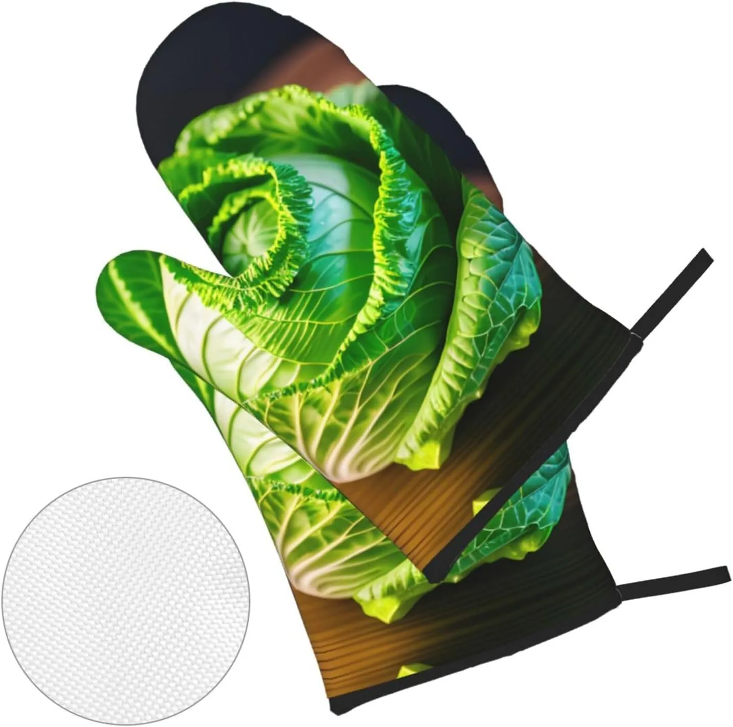 Non-Slip Mitts and Barbecue Gloves - Insulated Oven Mitts and Fabric Holders Set for Baking, BBQ and Cooking. Bright Cabbage