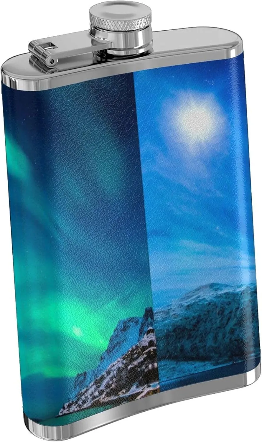 Northern Lights Portable Stainless Steel Small Flagon, Outdoor Flat Pocket Liquor Flask Wine Pot Hip Flask