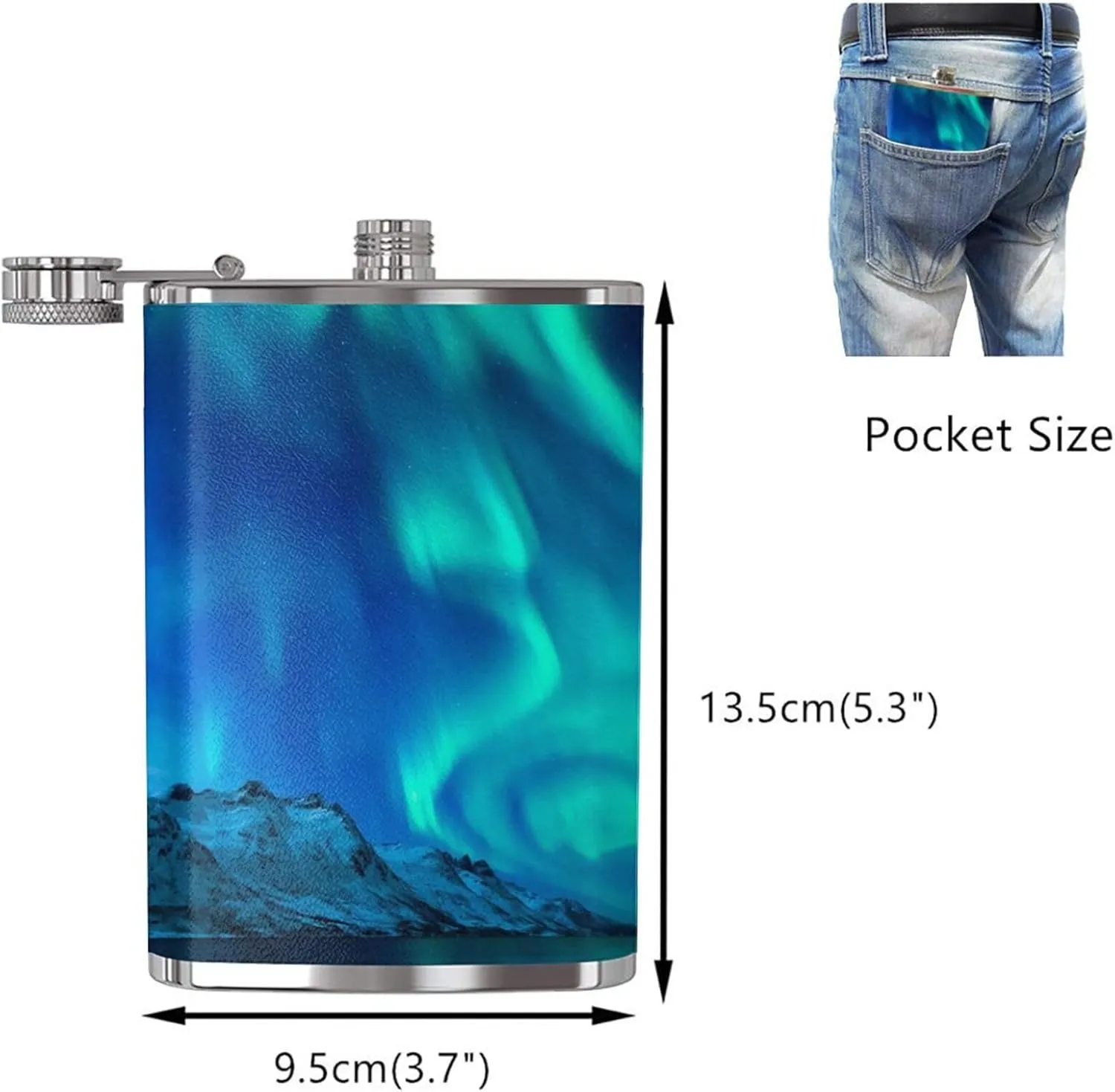 Northern Lights Portable Stainless Steel Small Flagon, Outdoor Flat Pocket Liquor Flask Wine Pot Hip Flask