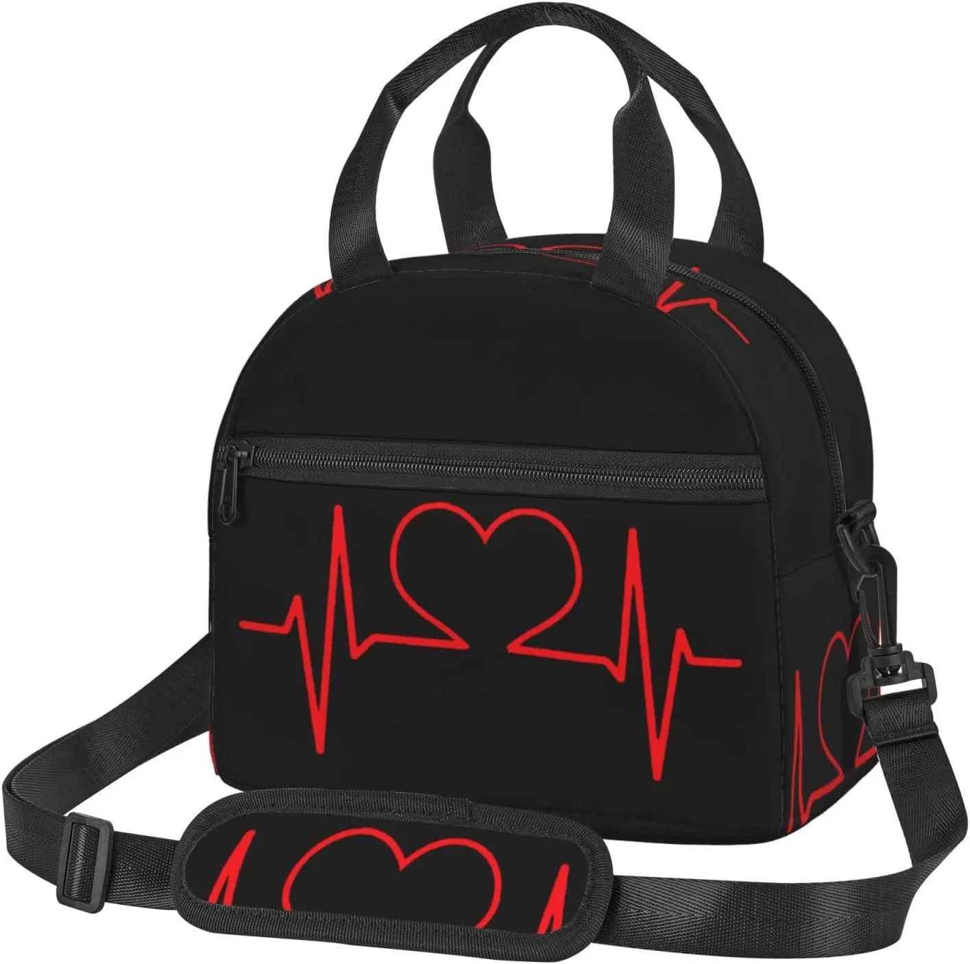 Nurse And Heart Ekg Nursing Lunch Bag Hand Tote Crossbody Insulated Lunch Bag Large Portable Lunch Box