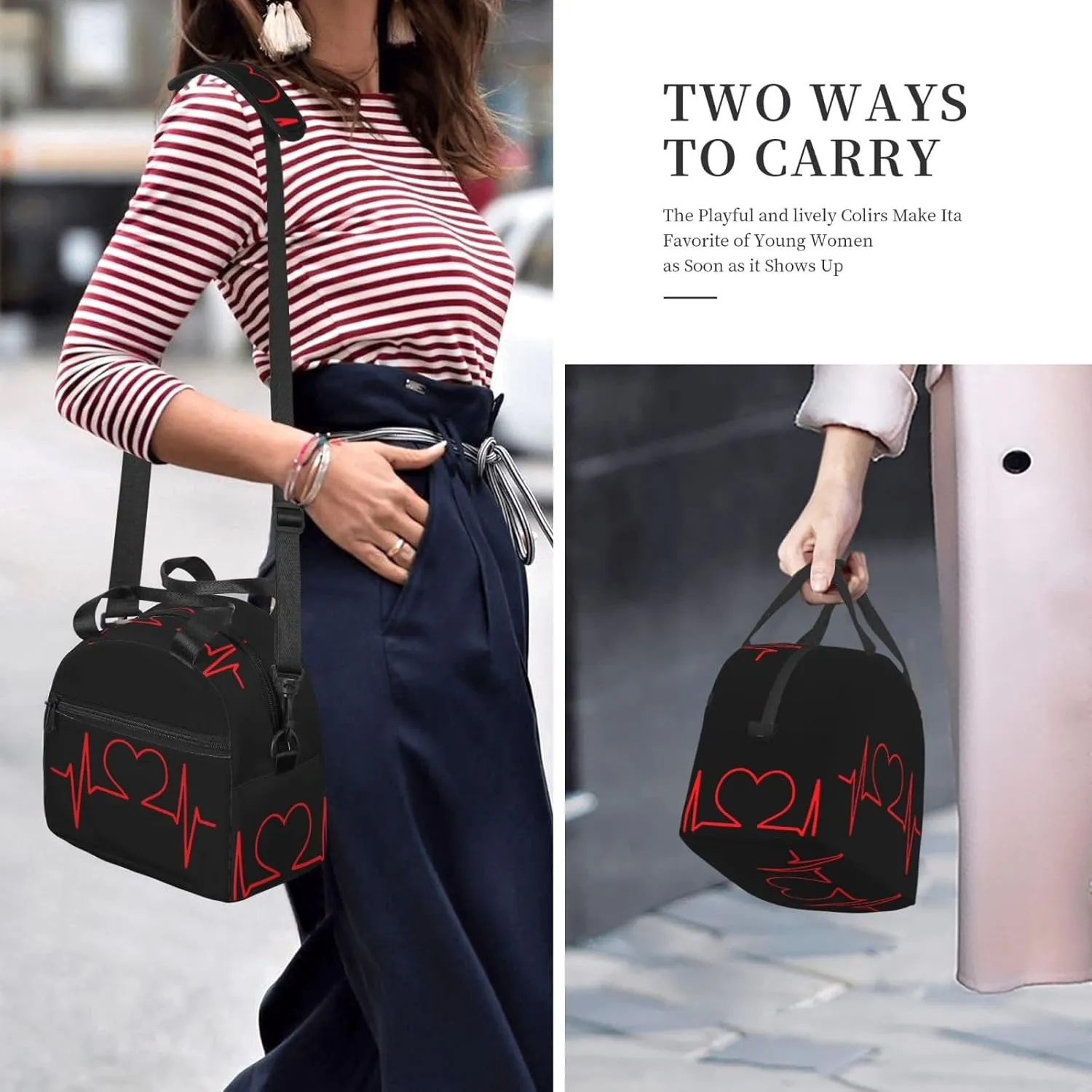 Nurse And Heart Ekg Nursing Lunch Bag Hand Tote Crossbody Insulated Lunch Bag Large Portable Lunch Box