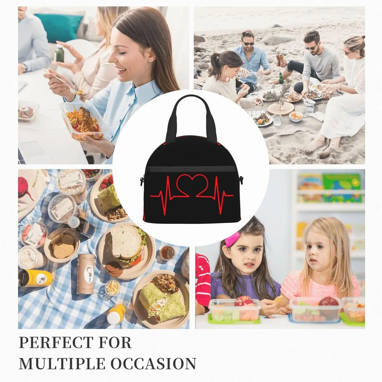 Nurse And Heart Ekg Nursing Lunch Bag Hand Tote Crossbody Insulated Lunch Bag Large Portable Lunch Box